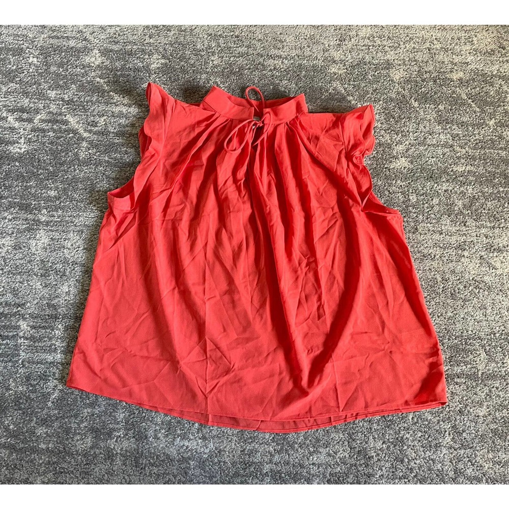 H&M Womens L Blouse Orange Sleeveless Ruffle High Neck Tie Flowy NWT P2